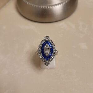 Vintage-Inspired Silver Ring with Blue and Clear Stones